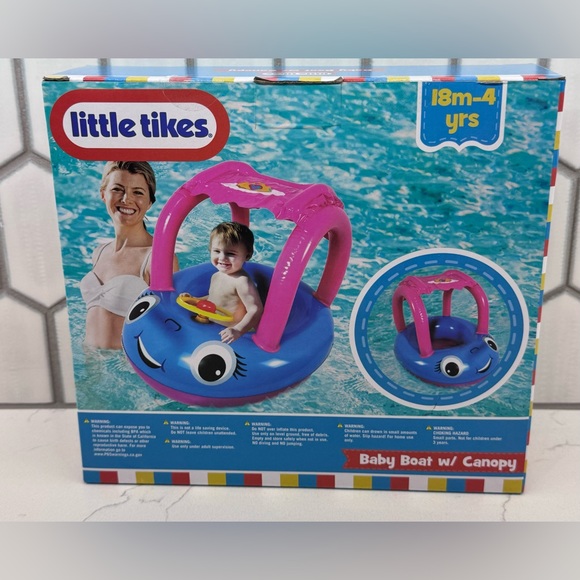 Little Tikes | Cozy Coupe Baby Boat Pool Floatie | Blue Pink | Canopy & Horn - Picture 2 of 4